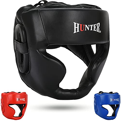 HUNTER Headguard for Professional Boxing, MMA Training Headgear, Kickboxing Head Gear, Headgear for Muay Thai, Grappling, Kickboxing, Karate, Taekwondo, Martial Arts (L/XL, Black)