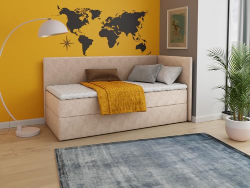 Sofnet Boxspringbett Flame mit Bettkasten - Einzelbett mit Bonell-Matratze und Topper, Polsterbett, Universelle Bettseite, Bett, Schlafzimmer, Kinderzimmer (Beige (Paros 02), 80 x 200 cm) – Bild 3