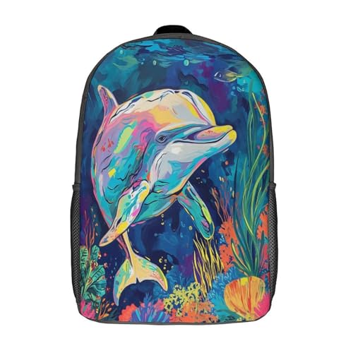 Sac à dos 3D imprimé dauphin manga | Cartable grande capacité 17 pouces pour ado et enfant