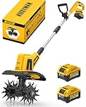 Alloyman 20V Cordless Tiller Cultivator, 360RPM Electric Garden Tiller, with 2 * 4.0Ah Batteries & Charger, 23cm Tilling Width and 16.8cm Depth Garden Rototiller for Lawn/Gardening/Soil Cultivation