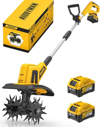 Alloyman 20V Cordless Tiller Cultivator, 360RPM Electric Garden Tiller, with