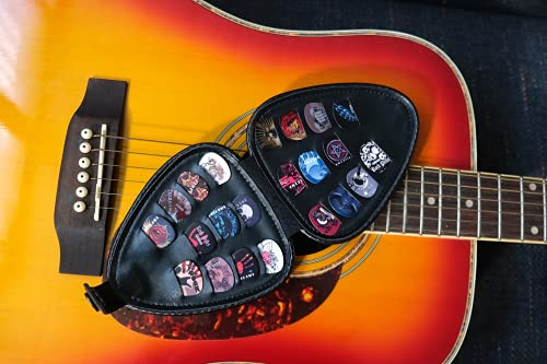 Guitar Pick Holder Case Bag With 22 Guitar Picks, High-Grade Pure Leather, Gift For Guitar Players (Black) #TOP4