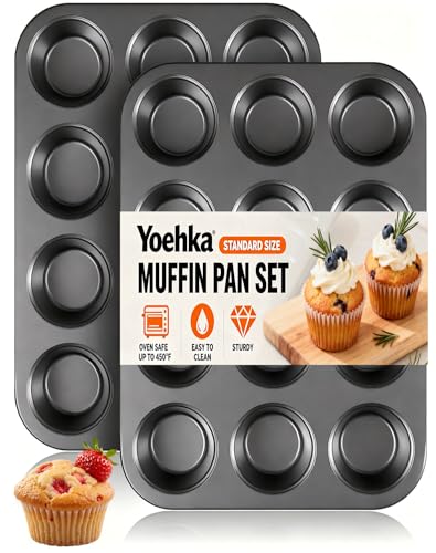 Yoehka 2 Pack Muffin Pan for Baking, Nonstick Cupcake Pan Set, Standard 12-Cups Muffin Tin for...
