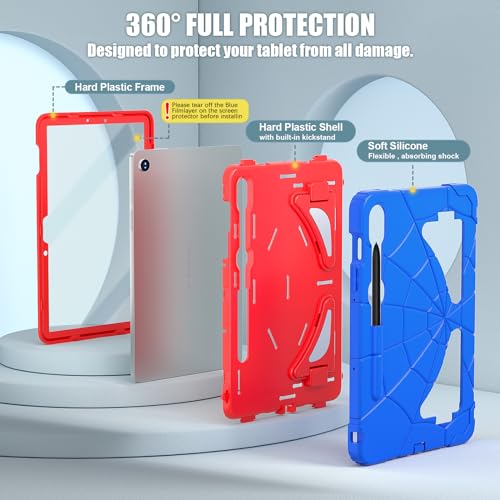 SIBEITU Case for Samsung Galaxy Tab S9 11 Inch/Galaxy Tab S9 FE 10.9 Inch 2023 for Kids with Screen Protector Stand, Kids Friendly Shockproof Case with Shoulder Strap for Samsung Tab S9/S9 FE, Blue