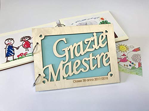 Bpaper Guest Book Personalizzabile Grazie Maestra In Legno Di Betulla, 25 Fogli, 23x17 Cm, Copertina Intagliata, Made In Italy - 4