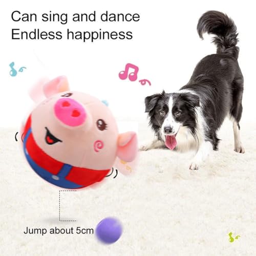Image of Active Moving Pet Plush Toy, Smart Interactive Dog Toy Pet Bouncing Balls, USB Rechargeable Washable Cartoon Plush Squeaky Pig Dog Toy for Dog /Puppy and Cats, with 120 Music (Red Pig)
