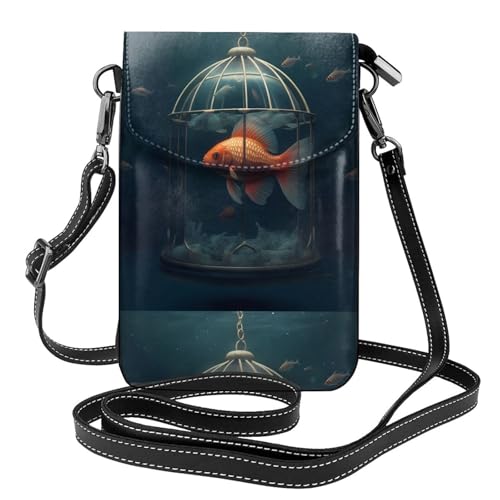 Petit sac à main pour téléphone en cuir motif artistique poisson