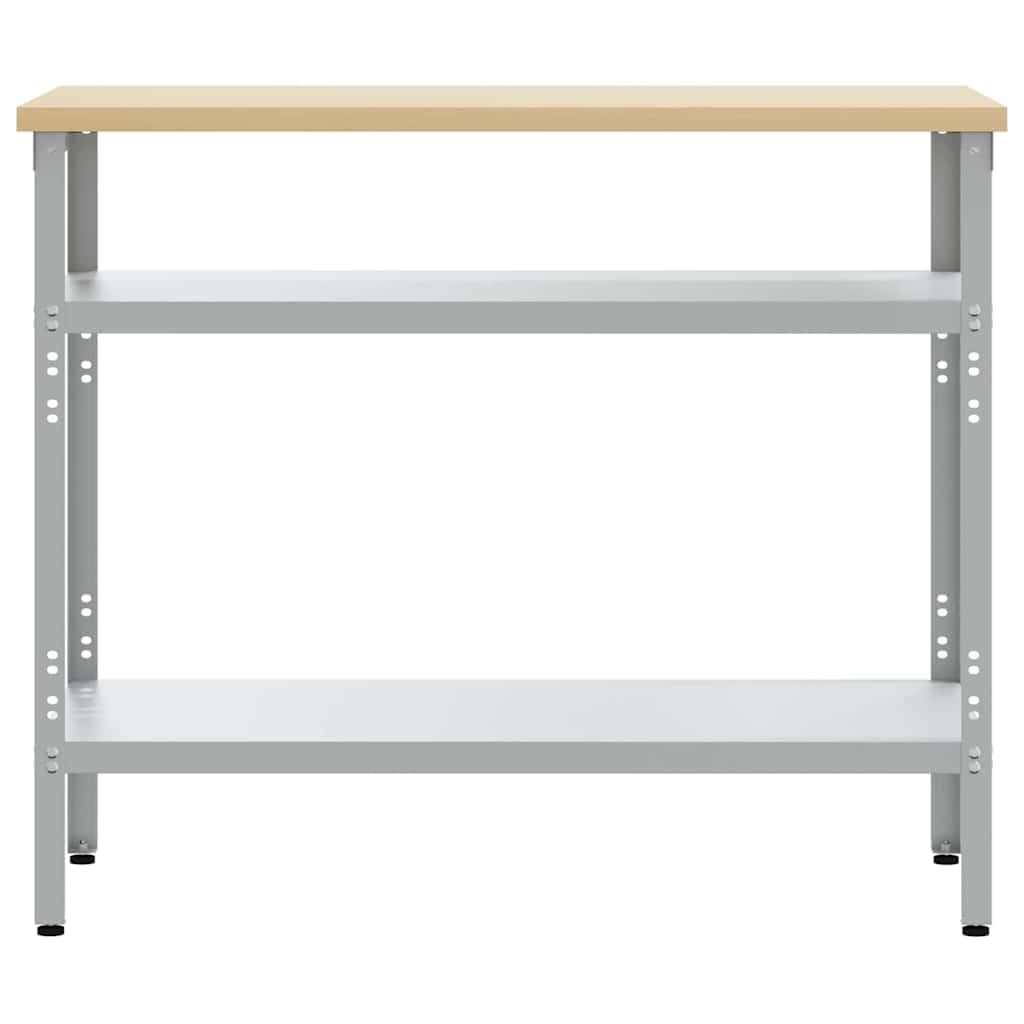 Mesa de trabajo gris 100 x 55 x 85 cm de acero con recubrimiento en polvo, banco de trabajo con 2 estantes metálicos, patas ajustables en altura, para taller, garaje, sótano y sala de ocio