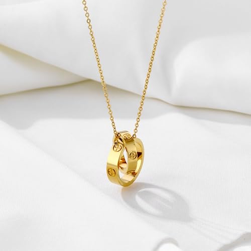 Women's Stainless Steel Necklace -18K Gold Women's Necklace, Gold Interlocking Titanium Steel Necklace, Women's Jewelry for Mother's Birthday, Father's Day Valentine's Day, Mother's Day, Girlfriend Necklace, Anniversary Necklace4