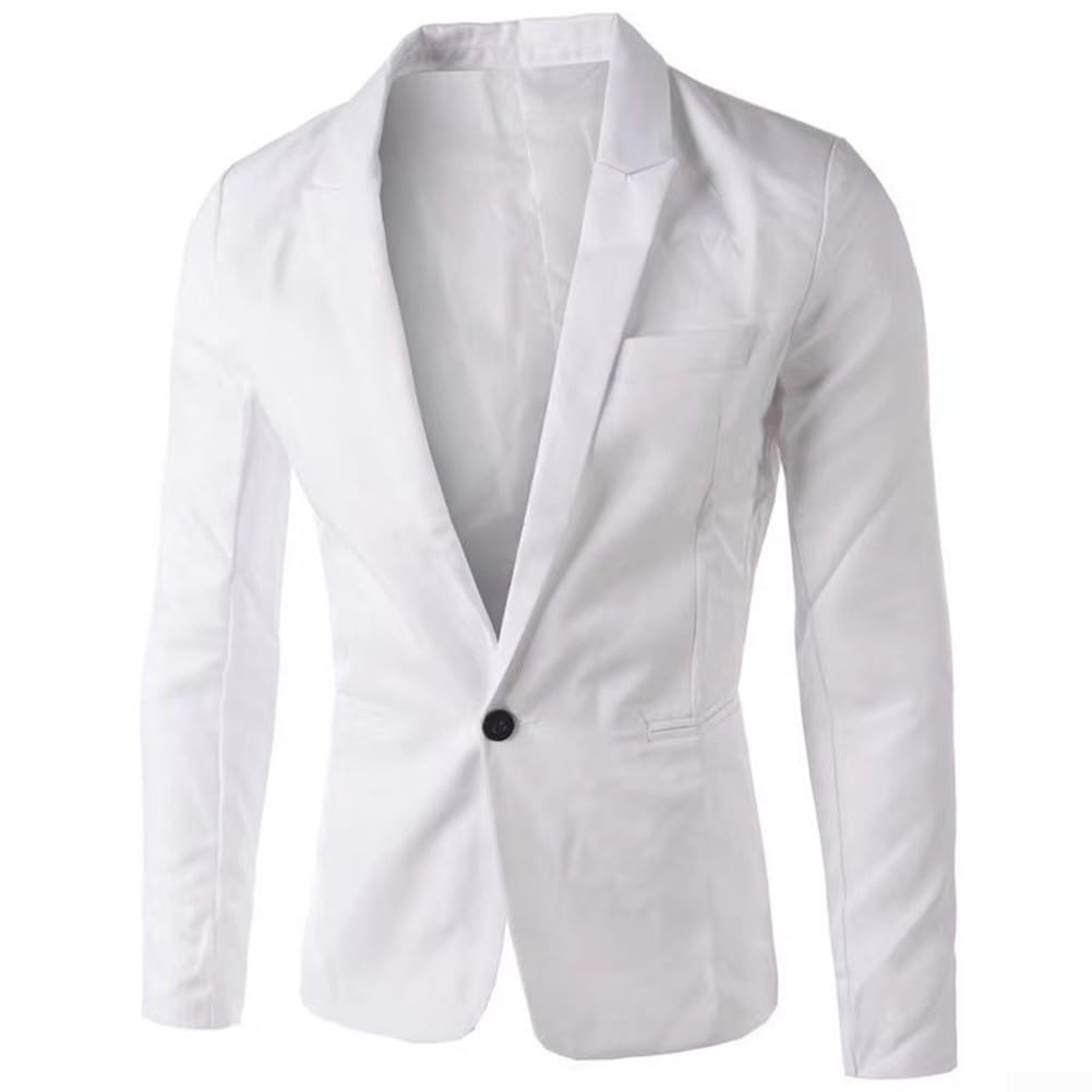 Casual Slim Fit Single Breasted Blazer for Men Polyester Solid Color Regular Length Jacket for All Season Use