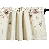 VOGOL Valances for Windows, Pink Floral Embroidered Beige Textured Window Valances for Living Room...
