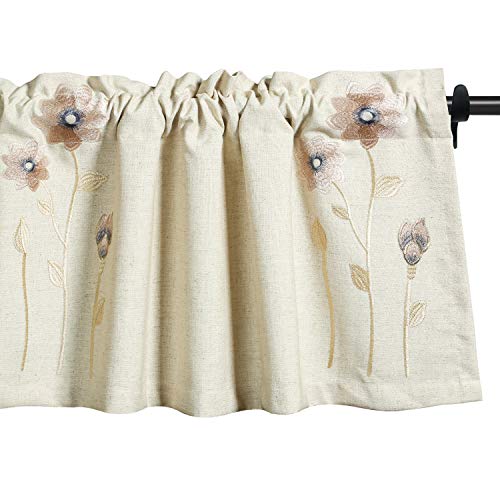 Vogol Valances For Windows, Pink Floral Embroidered Beige Textured Window Valances For Living Room Pocket Valance Curtains, 52''X18'', One Piece #TOP8