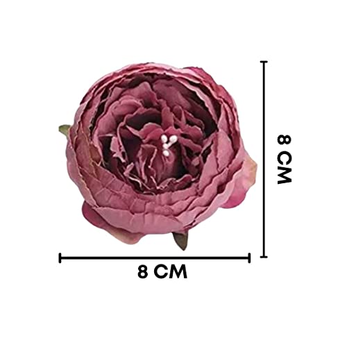 Image of SATYAM KRAFT 6 Pcs Artificial Fabric Rose Flower Heads | Handmade Peony Style Flowers for DIY Crafting, Gift Packing, Bouquet Making, Wedding, Home, Event Decoration (Dark Pink, 8 cm)