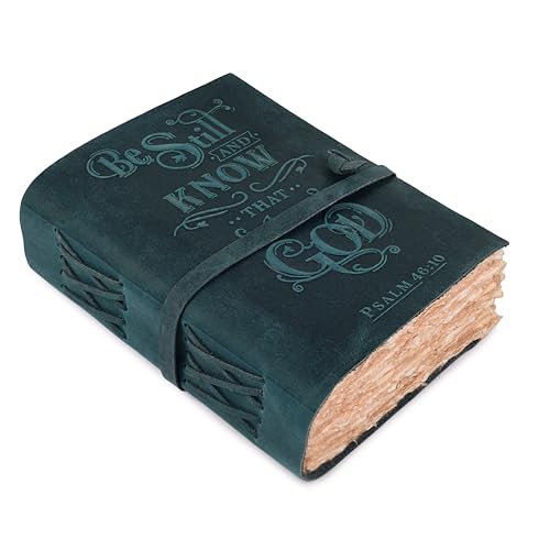 Image of LEATHER VILLAGE Mens Prayer Notebook Be Still Verse, Turquoise 13x8