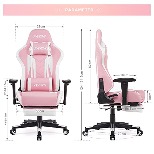 IntimaTe-WM-Heart-Silla-GamingSilla-Gamer-con-Reposapies-Ergonomica-Silla-Giratoria-ReclinableAjustable-PC-Silla-con-Respaldo-Alto-Cojin-Lumbar-Cabeza-AlmohadaRosado