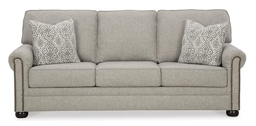 Signature Design by Ashley Gaelon Transitional 2-in-1 Sofa Sleeper with Folding Gel Memory Foam Mattress, Nailheads and 2 Accent Pillows, Queen, Beige - Image 5