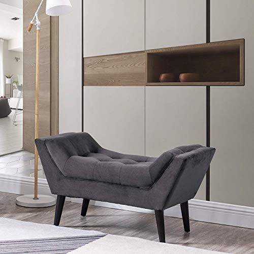 Alunaune Velvet Tufted Ottoman Bed Bench For Bedroom End Of Bed Bench Ottoman, Upholstered Small Entryway Bench Modern Storage Footstool Bench With Wooden Legs-Dark Gray #TOP14