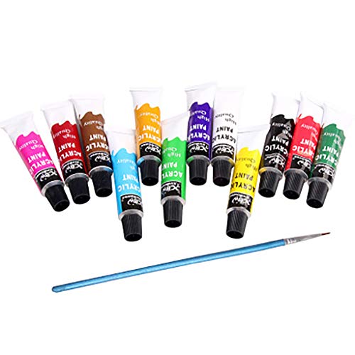 Acrylic Paint Set 12 Colors by Crafts 12 ALL Perfect for Canvas, Wood, Ceramic, Fabric. Non Toxic & Vibrant Colors. Rich Pigments Lasting Quality for Beginners, Students & Professional Artist