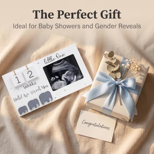 Sonogram Picture Frame, Expecting Parents to be Pregnancy Gift Ultrasound Photo Frame with Baby Countdown Weeks,Congratulations Pregnancy Must Have Announcement First Time Mom to Be (Elephants) — 사진 4