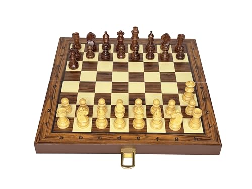 Image of PALM ROYAL HANDICRAFTS 12x12 Inches Chess Board Set Wooden Magnetic Portable and Foldable Board Game with Extra Queens & Storage | Handmade Travel Chess Board for Adults & Kids.