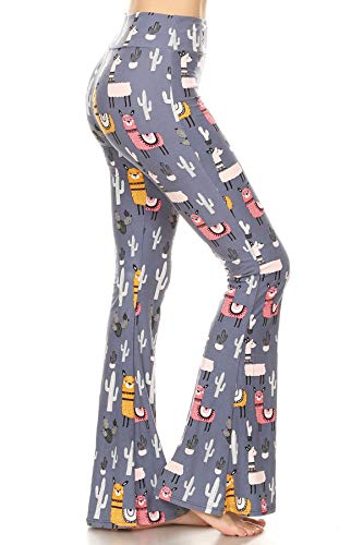 Leggings Depot PZA-S722-M Cactus and Llama Print Palazzo Pants, Medium