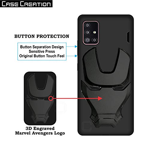 Image of COVERLY Official 3D Smooth Feel Avenger Logo Mask Soft Rugged Grip Iron Man Engraved Cartoon Movie Engraved Silicone Rubber Matte Back Cover for Samsung Galaxy M51 (2020) - Black