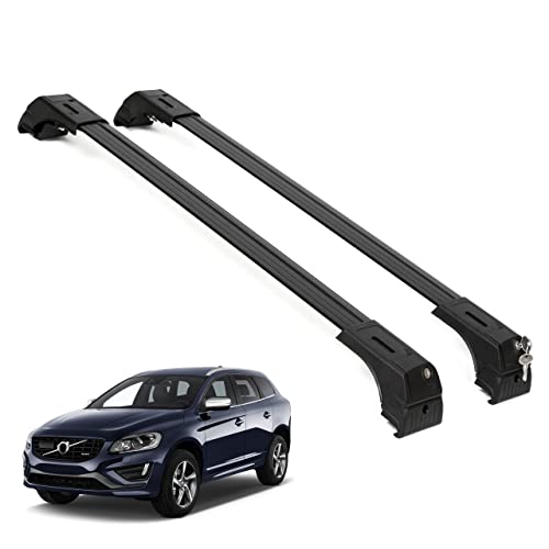 ERKUL Roof Rack Cross Bars for Volvo XC60 2009-2017 | Aluminum Crossbars with Anti Theft Lock for Rooftop | Compatible with Flush Rails - Black