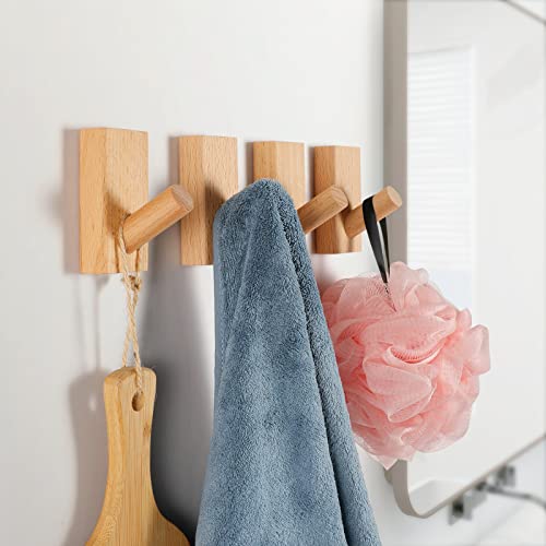 Bsdonte Wood Wall Hooks 4 Pack, Beech Wooden Coat Hooks Wall Mounted, Rustic Farmhouse Wall Hangers Heavy Duty, Handmade Decorative Hooks For Hanging Coats, Hats, Towels, Keys #TOP2