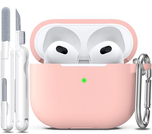 Image of R-fun AirPods 3 Case Cover, Silicone Protective Accessories Skin with Keychain Compatible with Apple AirPod 3rd Generation 2021 for Women Girl,Front LED Visible-Sand Pink