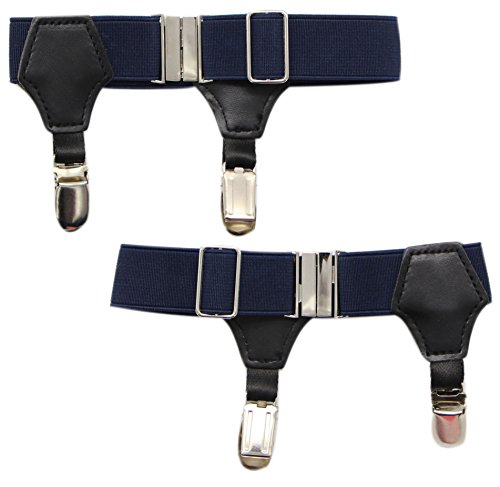 JAIFEI High-End Sock Garters- Premium 1-Pair Double Sturdy Clip Sock Suspenders For Cotton & Silk Socks (Navy)