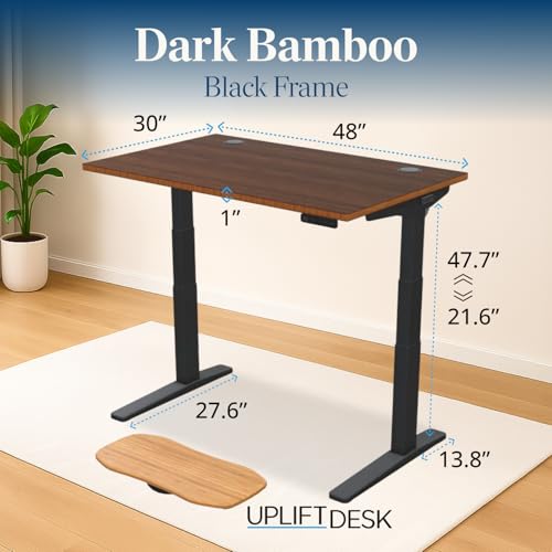 Image of UPLIFT DESK Dark Bamboo (48 x 30 inch) Standing Desk 2-Leg V3 Adjustable Stand Up C-Frame (Black), Advanced Keypad, Wire Grommets, Wire Tray, Rocker Board