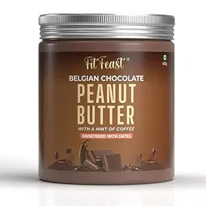 FitFeast Belgian Chocolate Peanut Butter|Hint Of Coffee|Intense Dark Chocolate Taste|No Trans Fats|No Cholesterol|Sweetened With Dates|Antioxidant-Rich (Single Pack) - 400 Gram