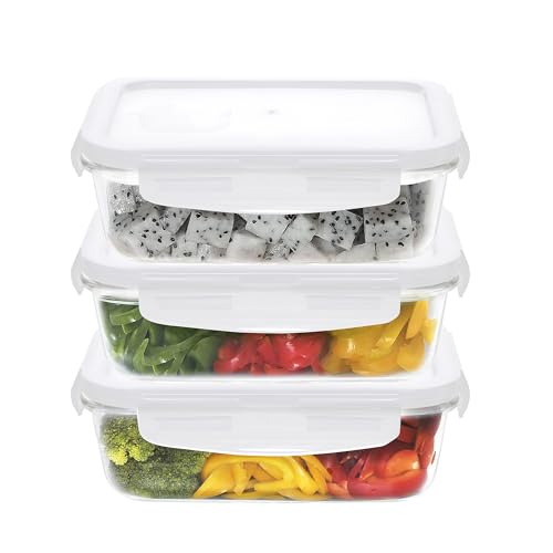 Image of Cutting EDGE 1520ml Rectangular Borosilicate Glass Food Container(Set of 3) | Lunch box, dry food storage, meal storage, refrigerator use, Transparent container, household kitchen, for food Preparation