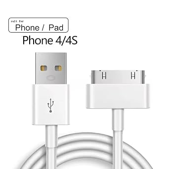 Cable for iPhone 4s, 30-Pin USB Charging and Sync Dock Connector Data Cord for iPhone 4/ 4s, iPhone 3G/3G, iPad 3/2/ 1