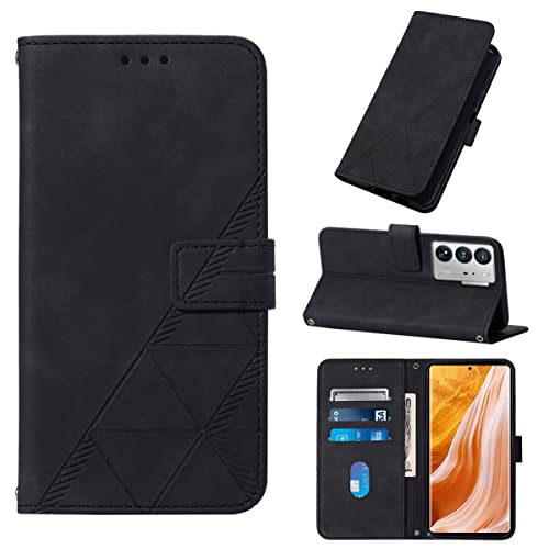 LMFULM® Étui pour ZTE Axon 40 Ultra (6,8 Pouces) PU Magnétique Pochette Cuir Housse Triangle Impression Rabattable Case Stent Fonction Cover Noir