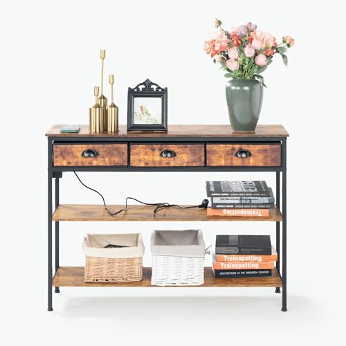FurnitureR L110cm Console Table, Sofa Side Table, Metal Frame with MDF Shelves and 3 Non-Woven...
