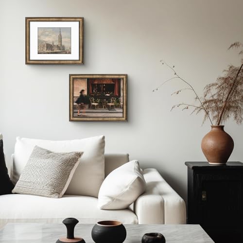 Golden State Art, 11x14 Photo Frame with Mat for Pictures 8x10 and Real Glass (Dark Gold Brown & Bronze Pewter Panel with White Color Mat, 1.25 Inch Frame Border) by Golden State Art - Used condition - Image 6
