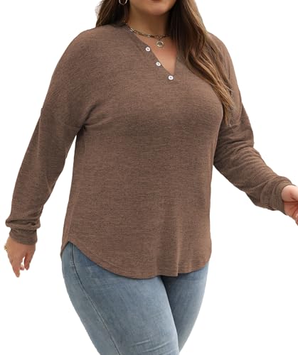 Image of Gloria&Sarah Womens Plus Size Tops Long Sleeve Henley Shirts Fall Fashion Oversized Sweatshirt Tunic Sweaters L-4XL
