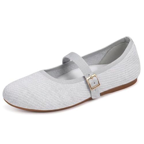 Image of Frank Mully Women's Mary Jane Flats Comfortable Dressy Ballet Flats Casual Round Toe Slip On Washable Knitted Fabric Office Work Woman Shoes