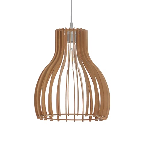 LUSSIOL Luminaire Helsinki S, suspension bois, 60 W, naturel, ø 28 x H 34 cm