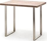 Table haute en acier brossé, plateau bois, d'une finition chêne cérusé, elle donnera une touche de déco à votre intérieur