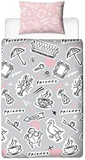 FRIENDS Official Single Duvet Cover Set | Reversible 2 Sided Bedding Duvet Cover | Coffee Design, With Matching Pillowcase