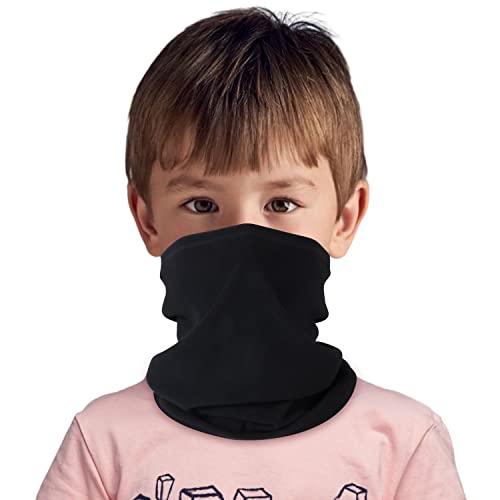 HEGCOIIE Kinder Schlauchschal Winter Fleece Loop Schal Halswärmer Halstuch Winddicht Ski Maske Warmer für Jungen Mädche (Schwarz) Cover