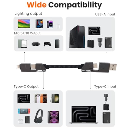 Image of Verilux 4-in-1 Magnetic Type C Cable Fast Charging, PD 60W Type C /USB to UBS C /Lighting Connection, 480Mbps Data Cable C Type Fast Charging for iPhone 17 /16 /15 /14, Galaxy S25 /S24, Portable Travel