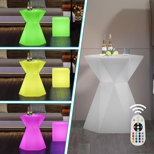 Image of BALUS 30 inch Height LED Bar Table, Light Up Bar Cocktail Tables 16 RGB Colors Changing Lights with Remote Control, Waterproof Recharge Luminous Furniture, Night Lighting for Party, Pub, 1 Piece - Hexagon