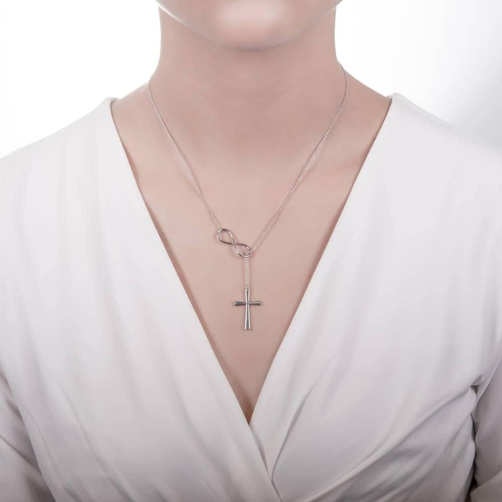 BERRICLE Sterling Silver Lariat Necklace for Women - Celestial Charm, Infinity Cross, Melody Note, Teardrop Styles