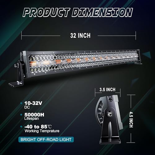 Image of 32 Inch 180W LED Light Bar White /Amber Flasing Six Strobe Modes Light