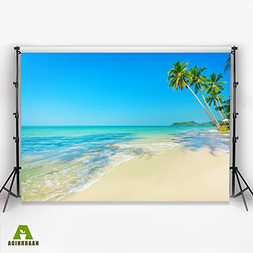 Aoihrraan 3,5x2,5m Tropical Beach Backdrop Seaside Summer Ocean Island Scenery Palm Trees Sunshine Seascape Photography Background Hawaiian Holiday Wedding Party Kids Adult Portrait Photo Studio Props - Image 3