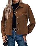 Hotouch Chaqueta Mujer Entretiempo Cazadora Verano Chaquetas Corta Ligera Blouson Chaqueta de Pana Casual Botones Jacket Marron L