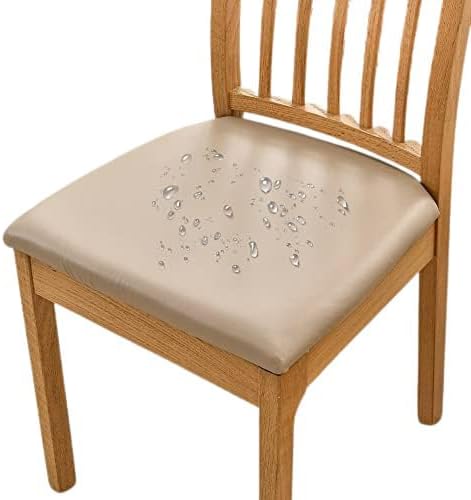 Bestenrose Dining Chair Covers for Set of 6 Waterproof Seat Slipcover PU leather Seat Covers for Dining Room kitchen Chairs Removable Chair Seat Cushion Cover with Fixing Buckle